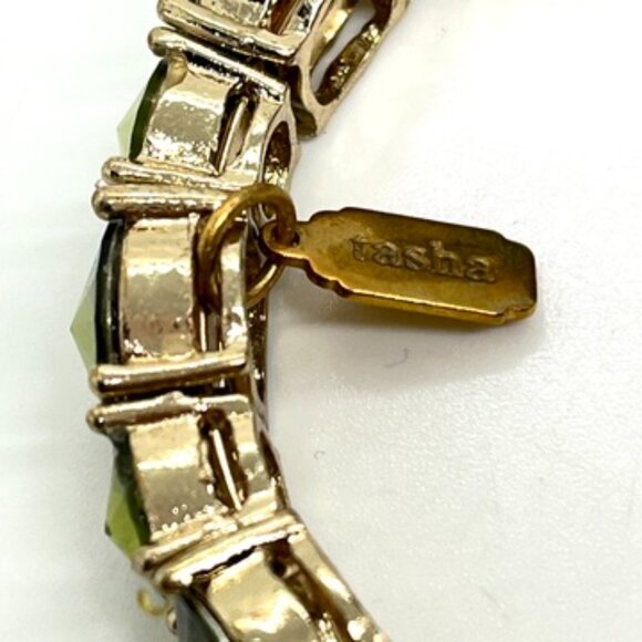 TASHA RHINESTONE STATEMENT BRACELET PERIDOT GREEN MAGNETIC CLOSURE GOLD TONE - Picture 12 of 14